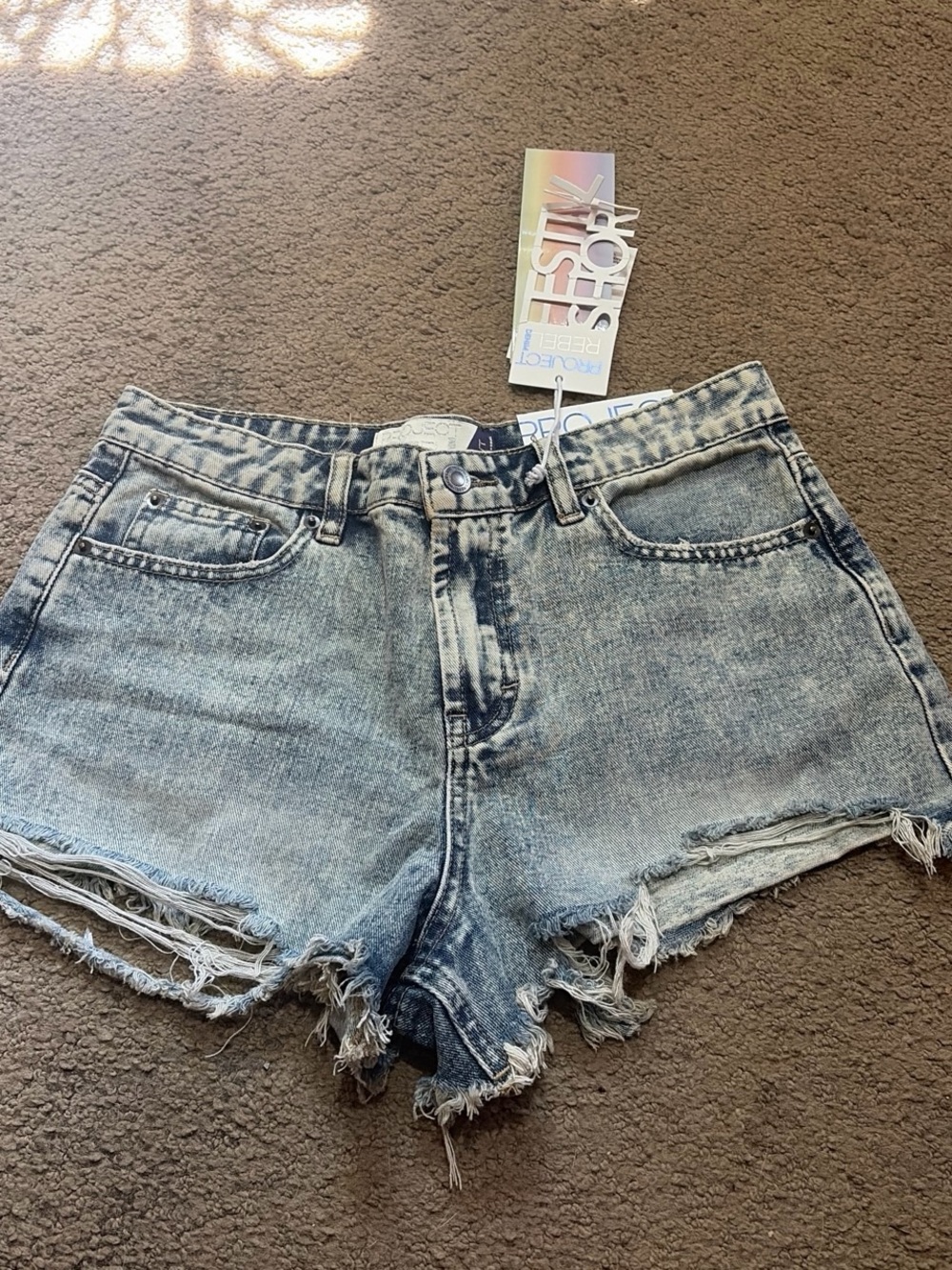 rebels Light Blue Distressed Denim Cutoff Shorts